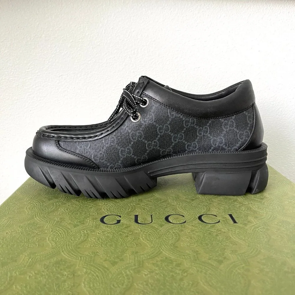 Gucci 674367 Men's Black Maxi‎ GG Supreme Lace-up Shoe, Gucci sz. 7